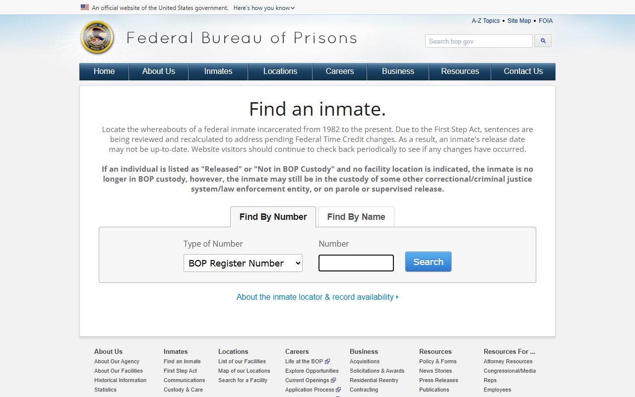 Federal BOP inmate locator for the Pinellas County inmate population
